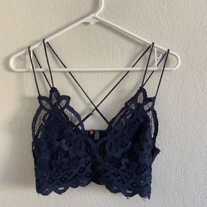 free people adella navy blue lace bralette